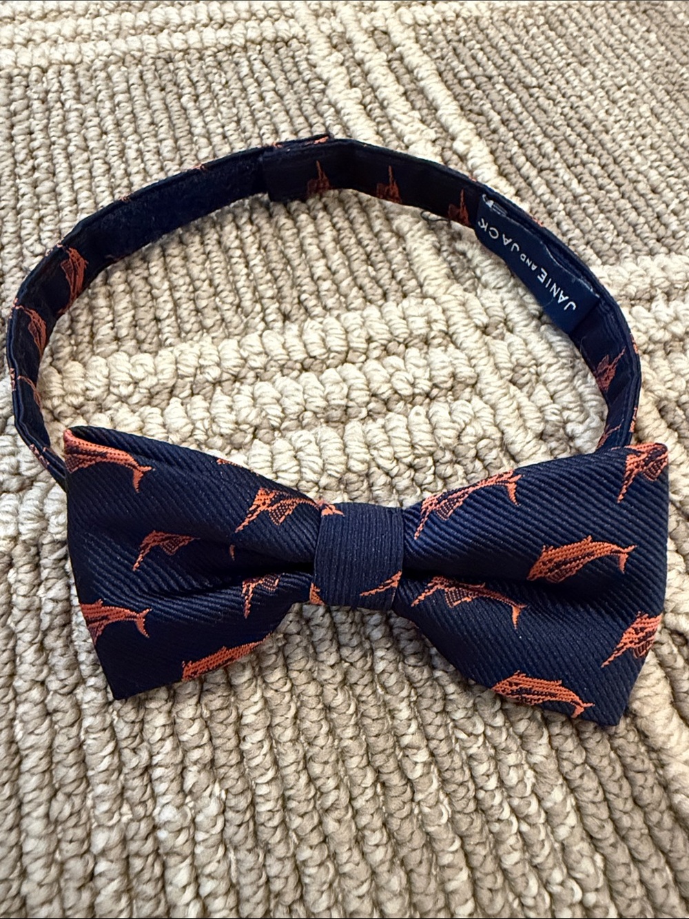 Janie and Jack Navy Bow Tie with Orange Fish Motif